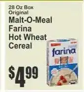 Key Food Malt-O-Meal Farina Hot Wheat Cereal offer