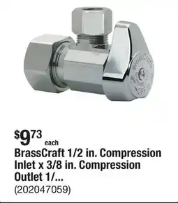 The Home Depot BrassCraft 1/2 in. Compression Inlet x 3/8 in. Compression Outlet 1/4-Turn Angle Valve offer