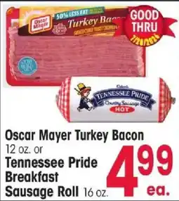 Jewel-Osco Oscar mayer turkey bacon or tennessee pride breakfast sausage roll offer