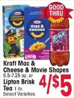 Jewel-Osco Kraft Mac & Cheese & Movie Shapes or Lipton Brisk Tea offer