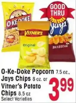 Jewel-Osco 0-Ke-Doke Popcorn, Jays Chips or Vitner's Potato chips offer