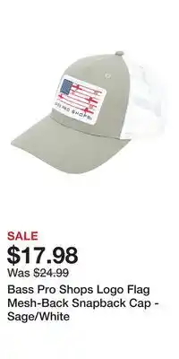 Cabela's Bass Pro Shops Logo Flag Mesh-Back Snapback Cap - Sage/White offer