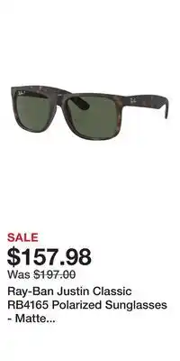 Cabela's Ray-Ban Justin Classic RB4165 Polarized Sunglasses - Matte Havana/Dark Green Classic - Small offer