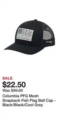 Cabela's Columbia PFG Mesh Snapback Fish Flag Ball Cap - Black/Black/Cool Grey offer