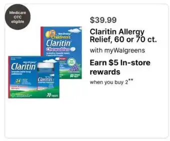 Walgreens Claritin Allergy Relief, 60 or 70 ct offer