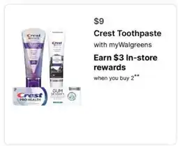 Walgreens Crest Toothpaste offer