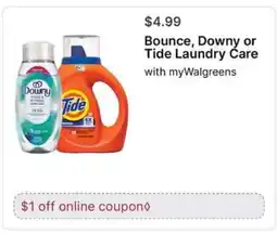 Walgreens Bounce, Downy or Tide Laundry Care offer