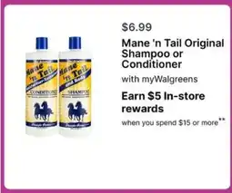 Walgreens Mane 'n Tail Original Shampoo or Conditioner offer