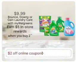 Walgreens Bounce, Downy or Gain Laundry Care offer