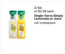 Walgreens Single-Serve Simply Lemonade or Juice offer