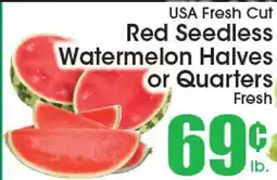 Supremo Foods Inc USA Fresh Cut Red Seedless Watermelon Halves or Quarters offer