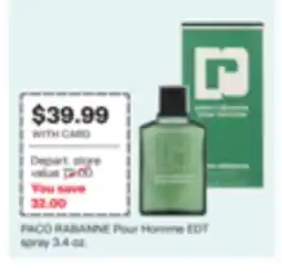 CVS PACO RABANNE Pour Homme EDT spray offer