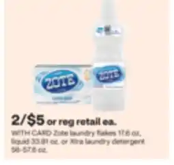 CVS Zote laundry flakes 17.6 oz, liquid 33.81 oz. or Xtra laundry detergent 56-57.6 oz offer