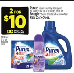 Dollar General Purex Liquid Laundry Detergent or or Snuggle Scent Booster 21 oz offer