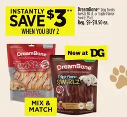 Dollar General DreamBone Dog Treats Twists 30 ct. or Triple Flavor Swirlz 25 ct offer