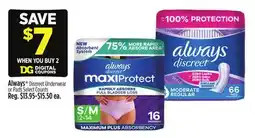 Dollar General Always Discreet Underwear or Pads Select Counts offer