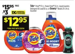 Dollar General Tide Pods 57 ct., Power Pods 52 ct., Liquid Laundry Detergent 65 Load/92 oz. or Downy Beads 21-24 oz offer