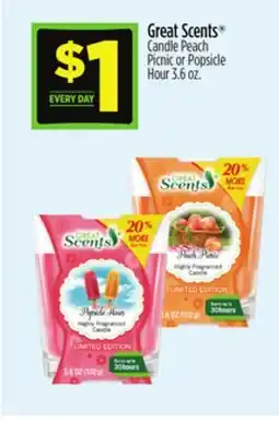 Dollar General Great Scents Candle Peach Picnic or Popsicle Hour offer