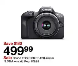 Target Canon EOS R100 RF-S18-45mm IS STM lens kit offer
