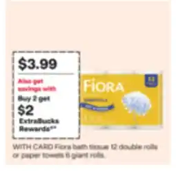 CVS Flora bath tissue 12 double rolls or paper towels 6 giant rolls offer