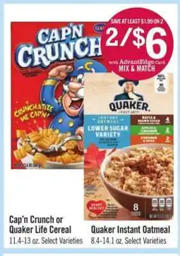 Price Chopper Cap’n Crunch or Quaker Life Cereal offer