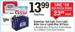 Price Chopper Budweiser, Bud Light, Coors Light, Miller Lite or Labatt Blue 30 Packs offer
