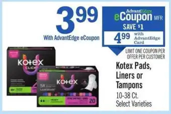 Price Chopper Kotex Pads, Liners or Tampons offer