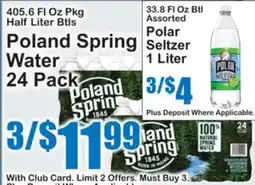 SuperFresh Poland Spring Water 24 Pack, Polar Seltzer 1 Liter offer