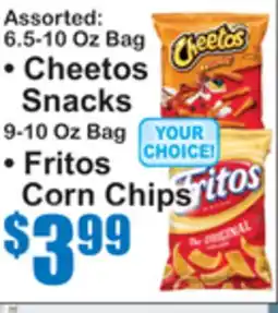 SuperFresh Assorted: 6.5-10 Oz Bag • Cheetos Snacks 9-10 Oz Bag • Fritos Corn Chips offer