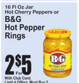 SuperFresh 16 Fl Oz Jar Hot Cherry Peppers or B&G Hot Pepper Rings offer