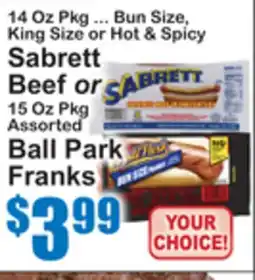 SuperFresh Sabrett Beef or Ball Park Franks offer