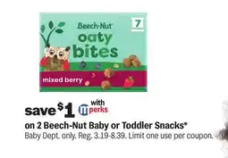 Meijer 2 Beech-Nut Baby or Toddler Snacks offer