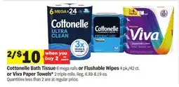 Meijer Cottonelle Bath Tissue or Flushable Wipes or Viva Paper Towels offer