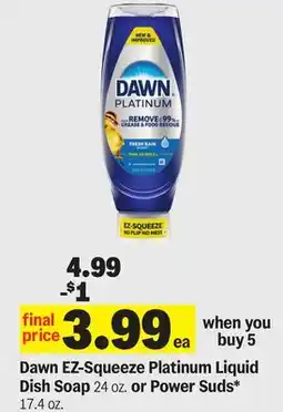 Meijer Dawn EZ-Squeeze Platinum Liquid Dish Soap 24 OZ. or Power Suds* 17.4 oz offer