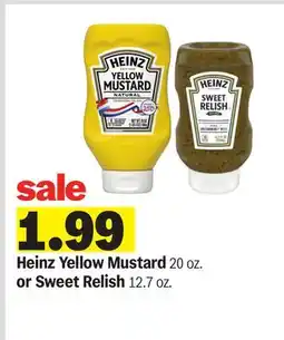 Meijer Heinz Yellow Mustard 20 oz. or Sweet Relish 12.7 oz offer