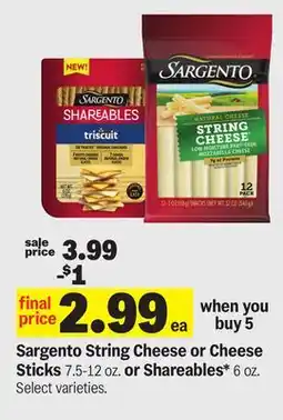 Meijer Sargento String Cheese or Cheese Sticks 7.5-12 oz. or Shareables* 6 oz offer
