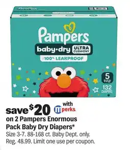 Meijer Pampers Enormous Pack Baby Dry Diapers offer