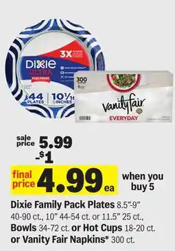Meijer Dixie Family Pack Plates, Bowls, Hot Cups or Vanity Fair Napkins offer