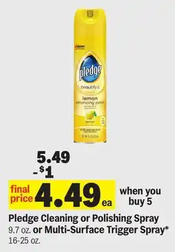 Meijer Pledge Cleaning or Polishing Spray 9.7 oz. or Multi-Surface Trigger Spray* 16-25 oz offer