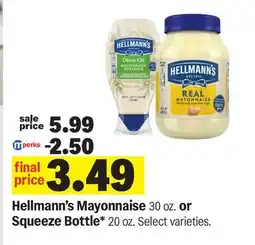Meijer Hellmann's Mayonnaise 30 oz. or Squeeze Bottle* 20 oz offer