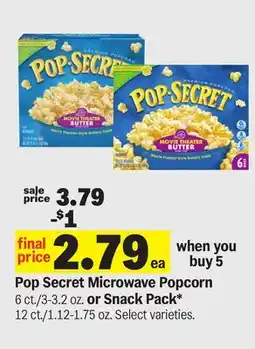 Meijer Pop Secret Microwave Popcorn 6 ct./3-3.2 oz. or Snack Pack* 12 ct./1.12-1.75 oz offer