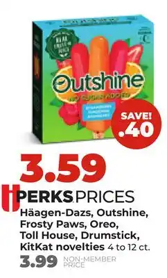 Hy-Vee Häagen-Dazs, Outshine, Frosty Paws, Oreo, Toll House, Drumstick, KitKat novelties offer