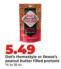 Hy-Vee Dot's Homestyle or Reese's peanut butter filled pretzels offer