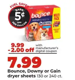 Hy-Vee Bounce, Downy or Gain dryer sheets offer