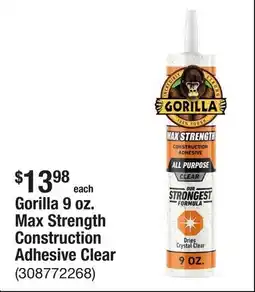 The Home Depot Gorilla 9 oz. Max Strength Construction Adhesive Clear offer