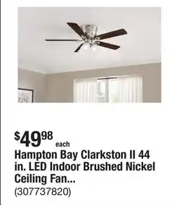 The Home Depot Hampton Bay Clarkston II 44 in. LED Indoor Brushed Nickel Ceiling Fan with Light Kit offer