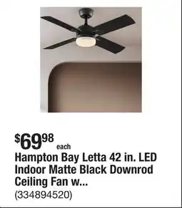 The Home Depot Hampton Bay Letta 42 in. LED Indoor Matte Black Downrod Ceiling Fan with Remote Included offer