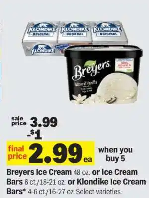 Meijer Breyers Ice Cream or Klondike Ice Cream Bars offer