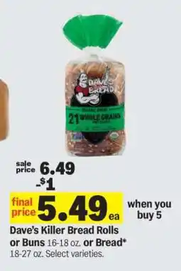 Meijer Dave’s Killer Bread Rolls or Buns or Bread offer