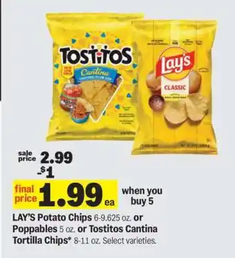 Meijer LAY’S Potato Chips or Poppables or Tostitos Cantina Tortilla Chips offer